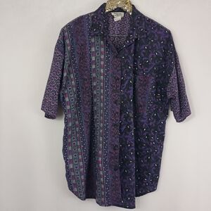Vintage 80s California Connections Women's Purple Plus Size Abstract Top Summer